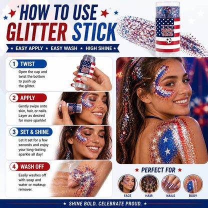 🎉Festival celebrations & World Cup festivities ⚽ Red, White & Blue Body & Hair Sparkle