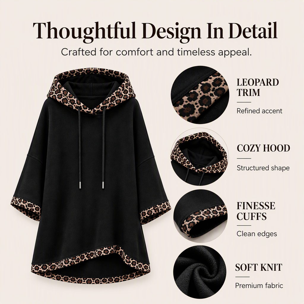 🐆 Leopard Detail, Easy Style | Women's Loose-Fit Drawstring Hoodie