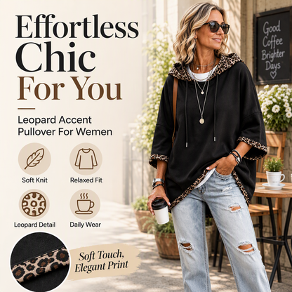 🐆 Leopard Detail, Easy Style | Women's Loose-Fit Drawstring Hoodie