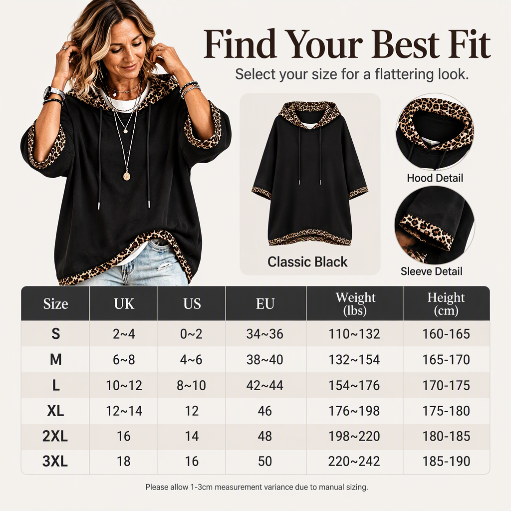 🐆 Leopard Detail, Easy Style | Women's Loose-Fit Drawstring Hoodie