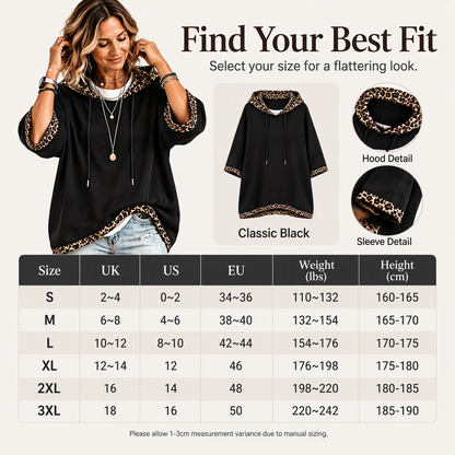 🐆 Leopard Detail, Easy Style | Women's Loose-Fit Drawstring Hoodie