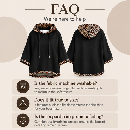 🐆 Leopard Detail, Easy Style | Women's Loose-Fit Drawstring Hoodie