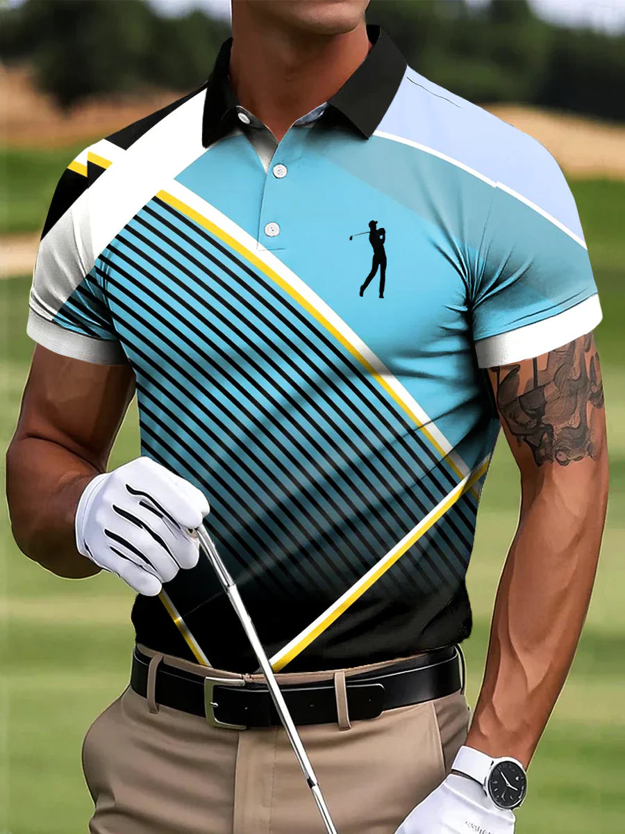 🔥Men's Abstract Geometric Line Art Print Casual Business Polo Shirt