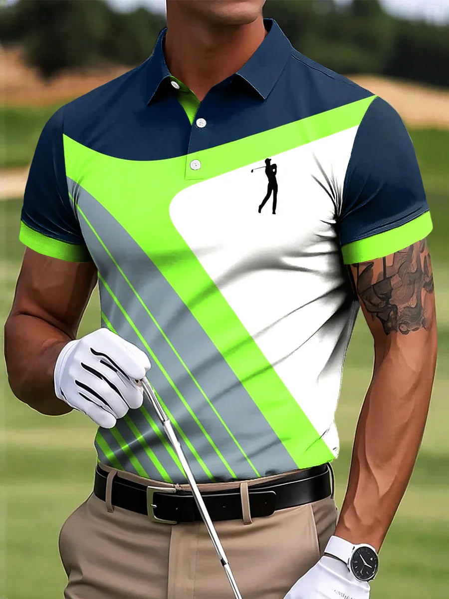 🔥Men's Abstract Geometric Line Art Print Casual Business Polo Shirt