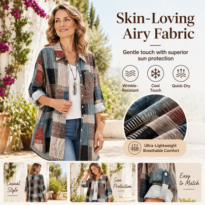 Casual Loose Fit Plaid Long Sleeve Shirt Plus Size Sun Protection Outerwear for Spring and Autumn