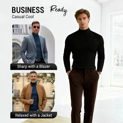 Mens High Neck Slim Fit Long Sleeve T-shirt