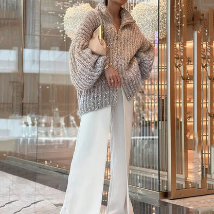 🎉Black Friday Series - Early Bird Price💖Knitted Sweater Jacket With Monochromatic Sequins