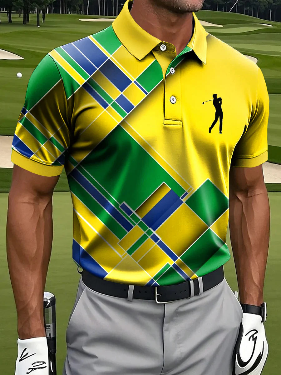 🔥Men's Abstract Geometric Line Art Print Casual Business Polo Shirt