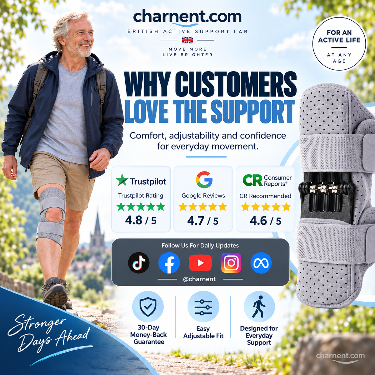Spring-Assisted Knee Brace, Knee Support & Knee Booster for Elderly – Dynamic Spring Loaded Knee Stabilize Technology, Ergonomic Patella Support with Adjustable Straps for Stairs, Squatting, Daily Activities