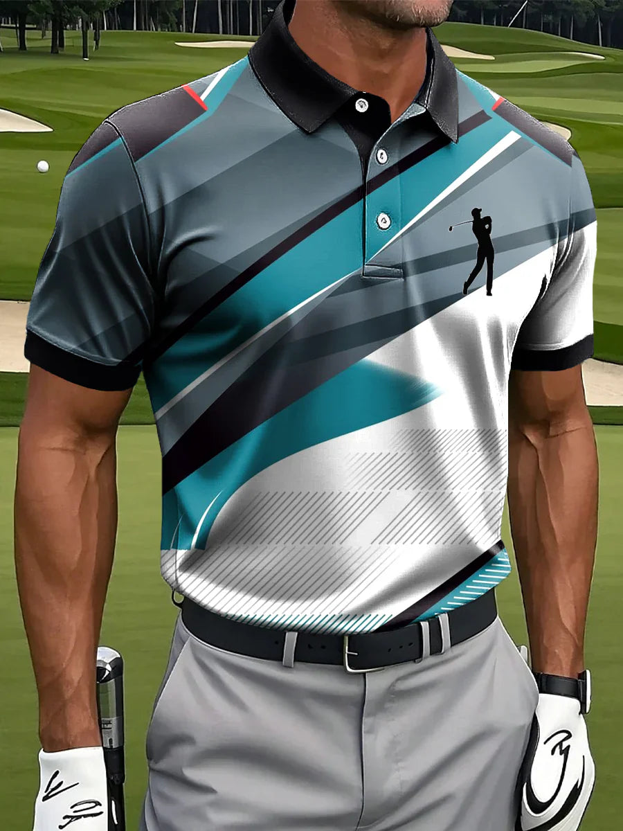 🔥Men's Abstract Geometric Line Art Print Casual Business Polo Shirt