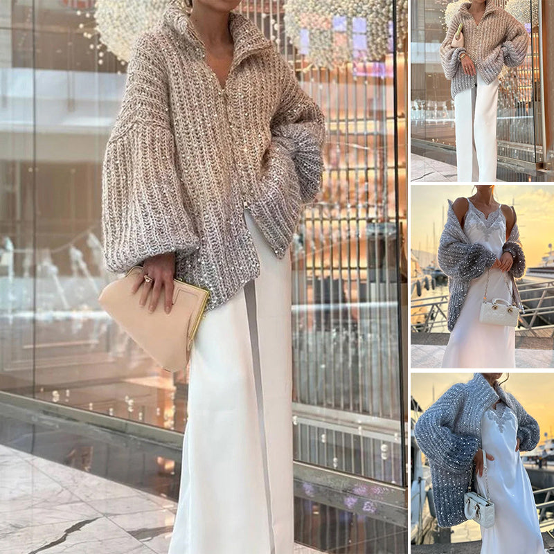 🎉Black Friday Series - Early Bird Price💖Knitted Sweater Jacket With Monochromatic Sequins