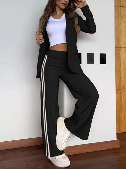 💖Outfit set for women: Casual blazer with lapel collar and wide-leg trousers