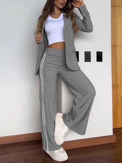 💖Outfit set for women: Casual blazer with lapel collar and wide-leg trousers
