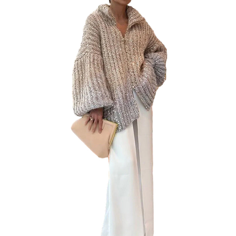 🎉Black Friday Series - Early Bird Price💖Knitted Sweater Jacket With Monochromatic Sequins