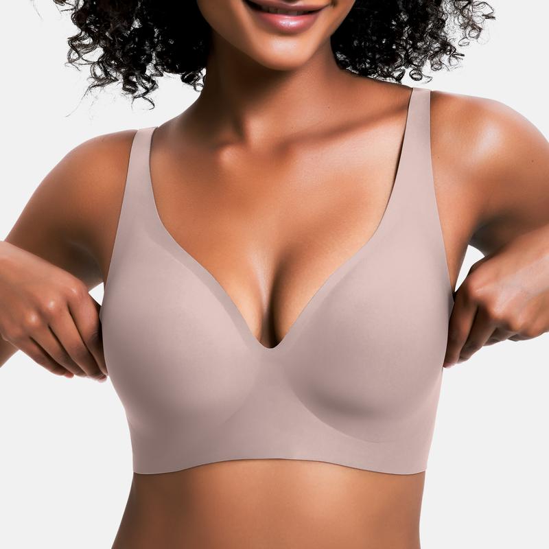 🌷Jelly Wireless Womens Comfortable Wireless Bras Push Up Bralettes Seamless Tshirts Bras Deep V Everyday Bras
