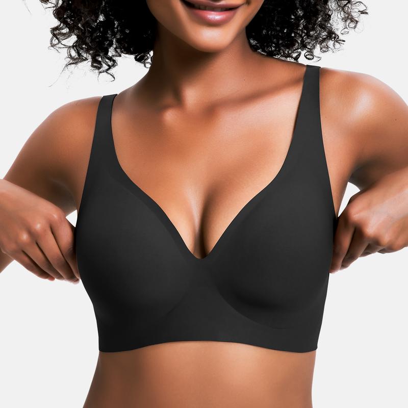 🌷Jelly Wireless Womens Comfortable Wireless Bras Push Up Bralettes Seamless Tshirts Bras Deep V Everyday Bras