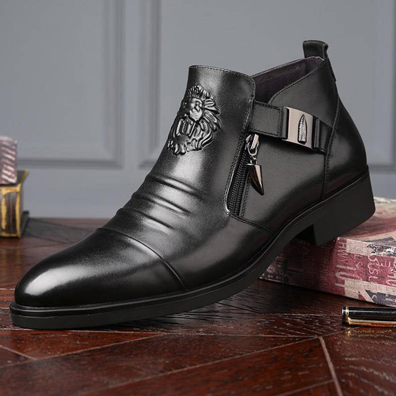 🍁New for autumn✨Leather Ankle Boots with Double Side Zipper and Pointed Toes for Men