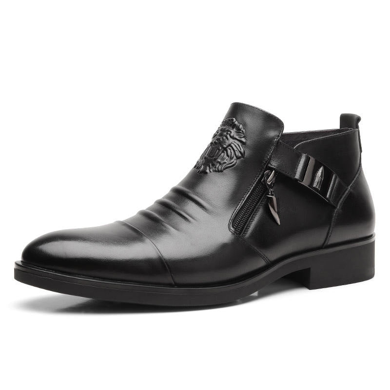 🍁New for autumn✨Leather Ankle Boots with Double Side Zipper and Pointed Toes for Men