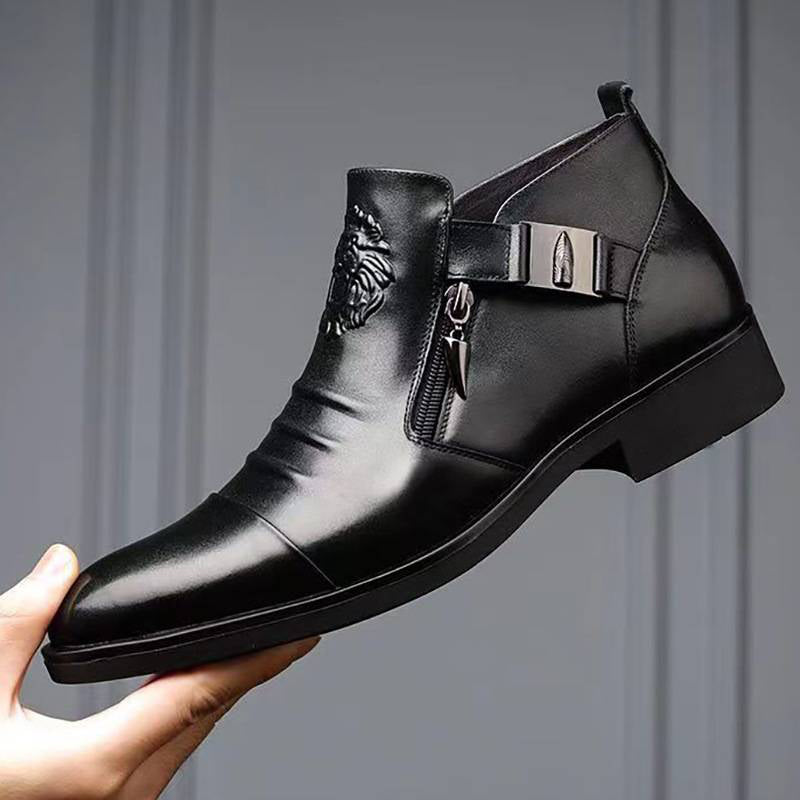 🍁New for autumn✨Leather Ankle Boots with Double Side Zipper and Pointed Toes for Men