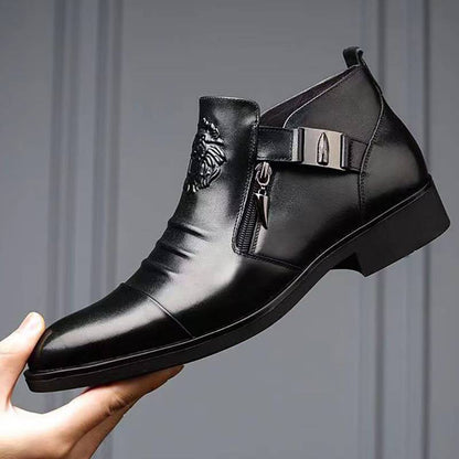 🍁New for autumn✨Leather Ankle Boots with Double Side Zipper and Pointed Toes for Men