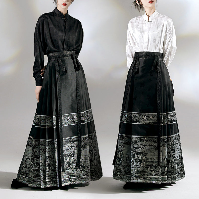 ✨New item✨Vintage Ethnic Print Pleated Dress Ensemble