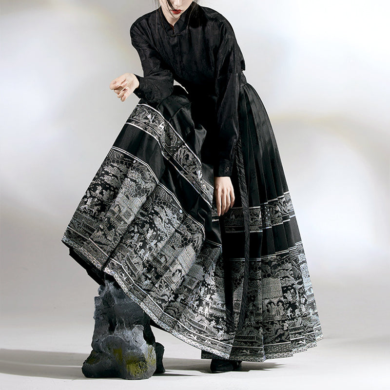 ✨New item✨Vintage Ethnic Print Pleated Dress Ensemble