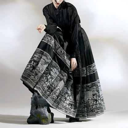 ✨New item✨Vintage Ethnic Print Pleated Dress Ensemble