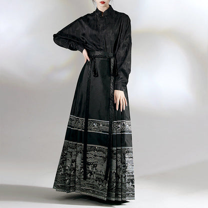✨New item✨Vintage Ethnic Print Pleated Dress Ensemble