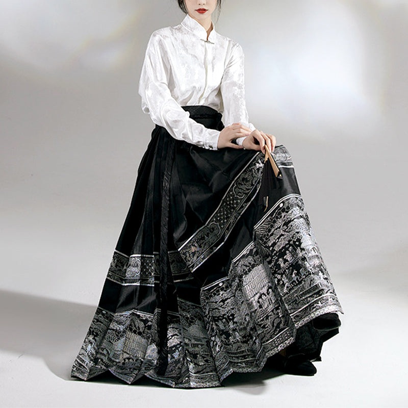 ✨New item✨Vintage Ethnic Print Pleated Dress Ensemble