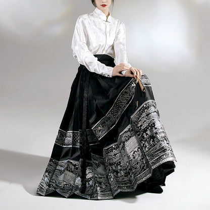✨New item✨Vintage Ethnic Print Pleated Dress Ensemble