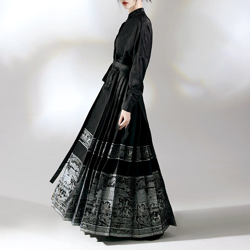 ✨New item✨Vintage Ethnic Print Pleated Dress Ensemble