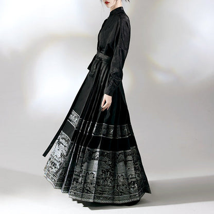 ✨New item✨Vintage Ethnic Print Pleated Dress Ensemble