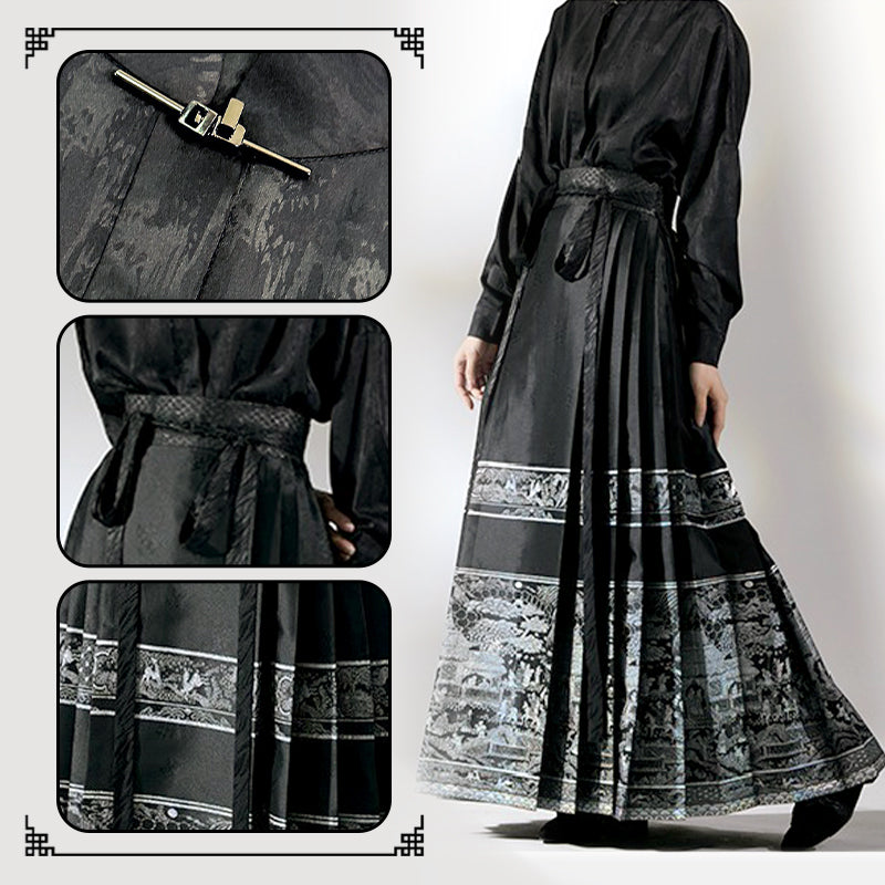 ✨New item✨Vintage Ethnic Print Pleated Dress Ensemble