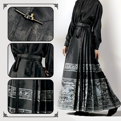 ✨New item✨Vintage Ethnic Print Pleated Dress Ensemble