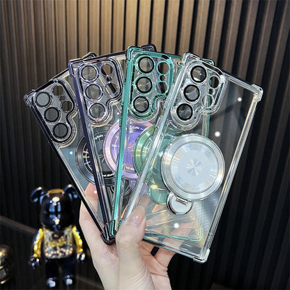 Transparent Anti-Drop Phone Case with Rotating Stand for Galaxy Series/S22-S24