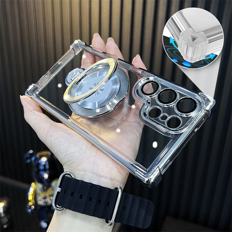 Transparent Anti-Drop Phone Case with Rotating Stand for Galaxy Series/S22-S24
