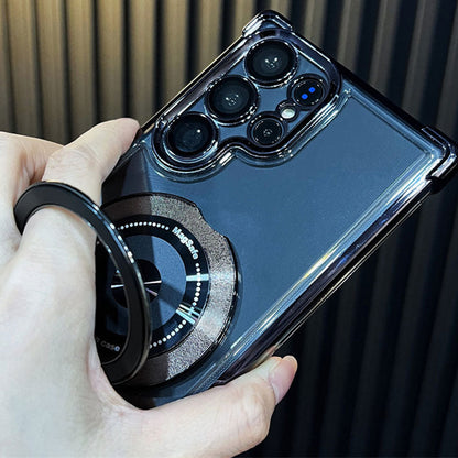 Transparent Anti-Drop Phone Case with Rotating Stand for Galaxy Series/S22-S24
