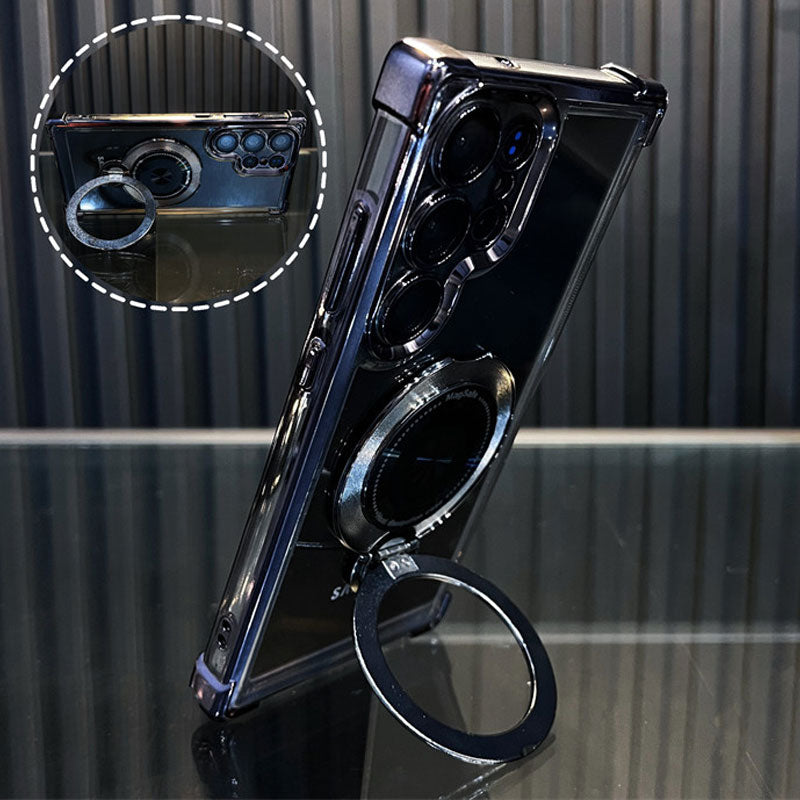 Transparent Anti-Drop Phone Case with Rotating Stand for Galaxy Series/S22-S24