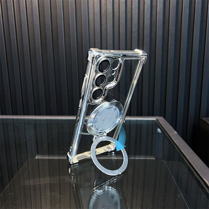Transparent Anti-Drop Phone Case with Rotating Stand for Galaxy Series/S22-S24
