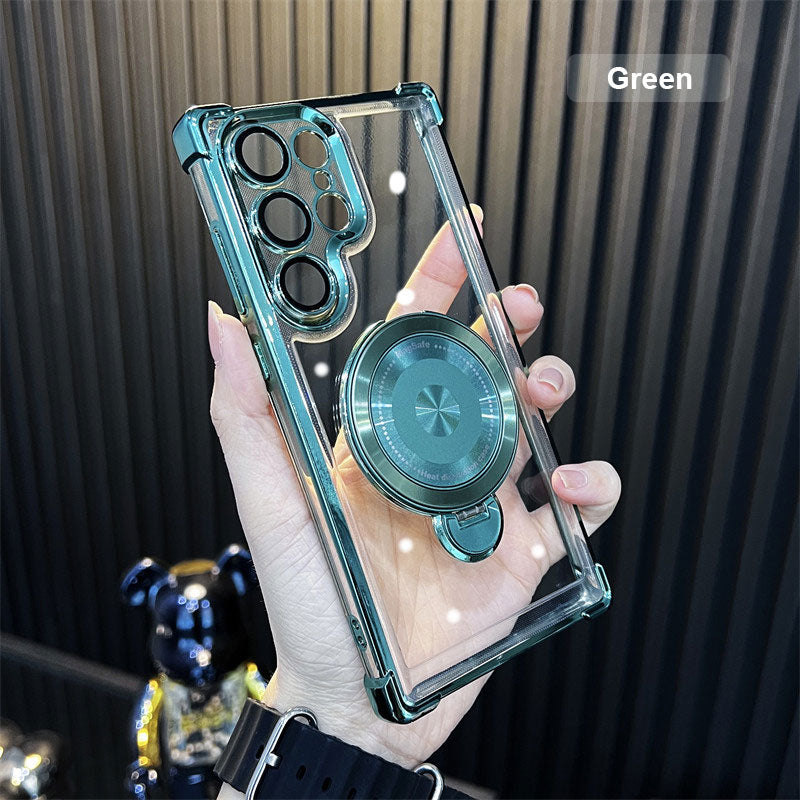 Transparent Anti-Drop Phone Case with Rotating Stand for Galaxy Series/S22-S24
