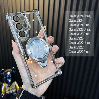 Transparent Anti-Drop Phone Case with Rotating Stand for Galaxy Series/S22-S24