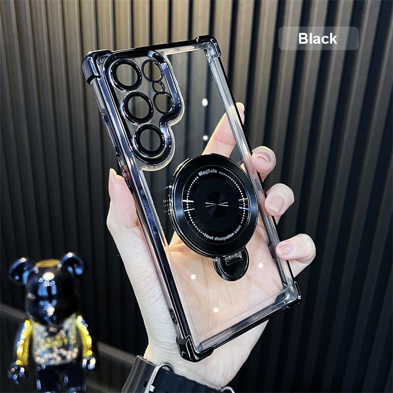 Transparent Anti-Drop Phone Case with Rotating Stand for Galaxy Series/S22-S24