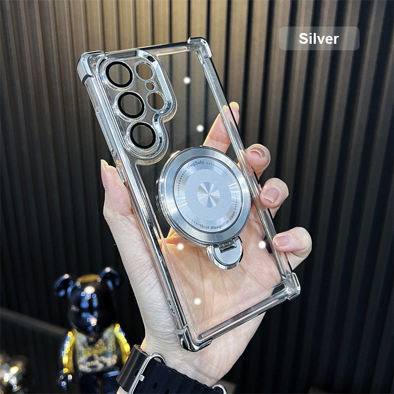Transparent Anti-Drop Phone Case with Rotating Stand for Galaxy Series/S22-S24