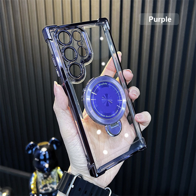 Transparent Anti-Drop Phone Case with Rotating Stand for Galaxy Series/S22-S24
