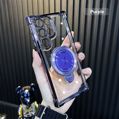 Transparent Anti-Drop Phone Case with Rotating Stand for Galaxy Series/S22-S24