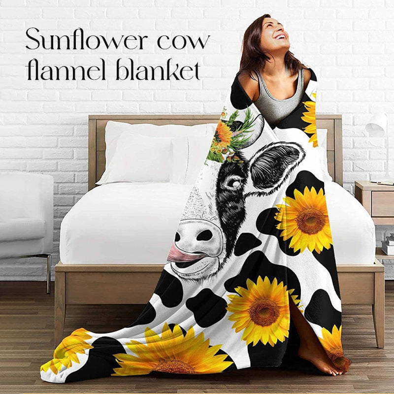 FORCOZY-PRO Soft Cozy Sunflower Cow Print Blanket(Extended lengths are sold)