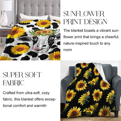 FORCOZY-PRO Soft Cozy Sunflower Cow Print Blanket(Extended lengths are sold)