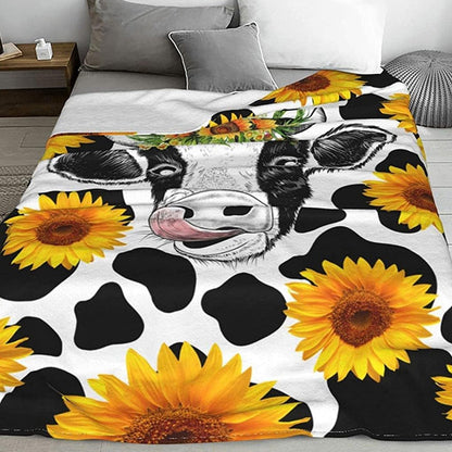 FORCOZY-PRO Soft Cozy Sunflower Cow Print Blanket(Extended lengths are sold)