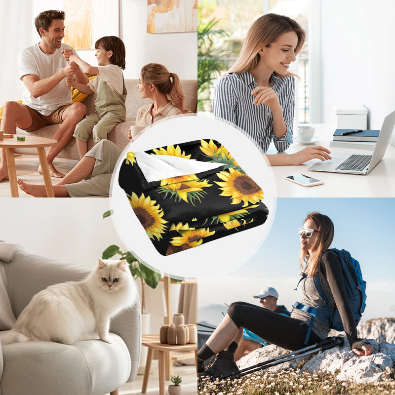FORCOZY-PRO Soft Cozy Sunflower Cow Print Blanket(Extended lengths are sold)