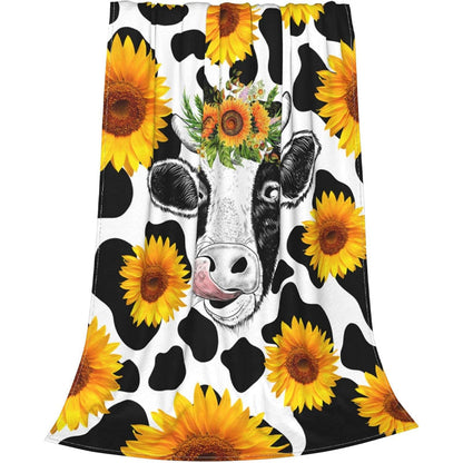 FORCOZY-PRO Soft Cozy Sunflower Cow Print Blanket(Extended lengths are sold)